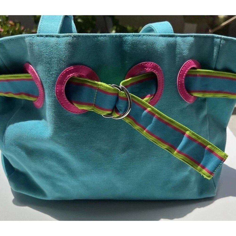 Vintage Polo Ralph Lauren Summer Canvas Tote Bag Purse Pink/Fuchsia & Blue